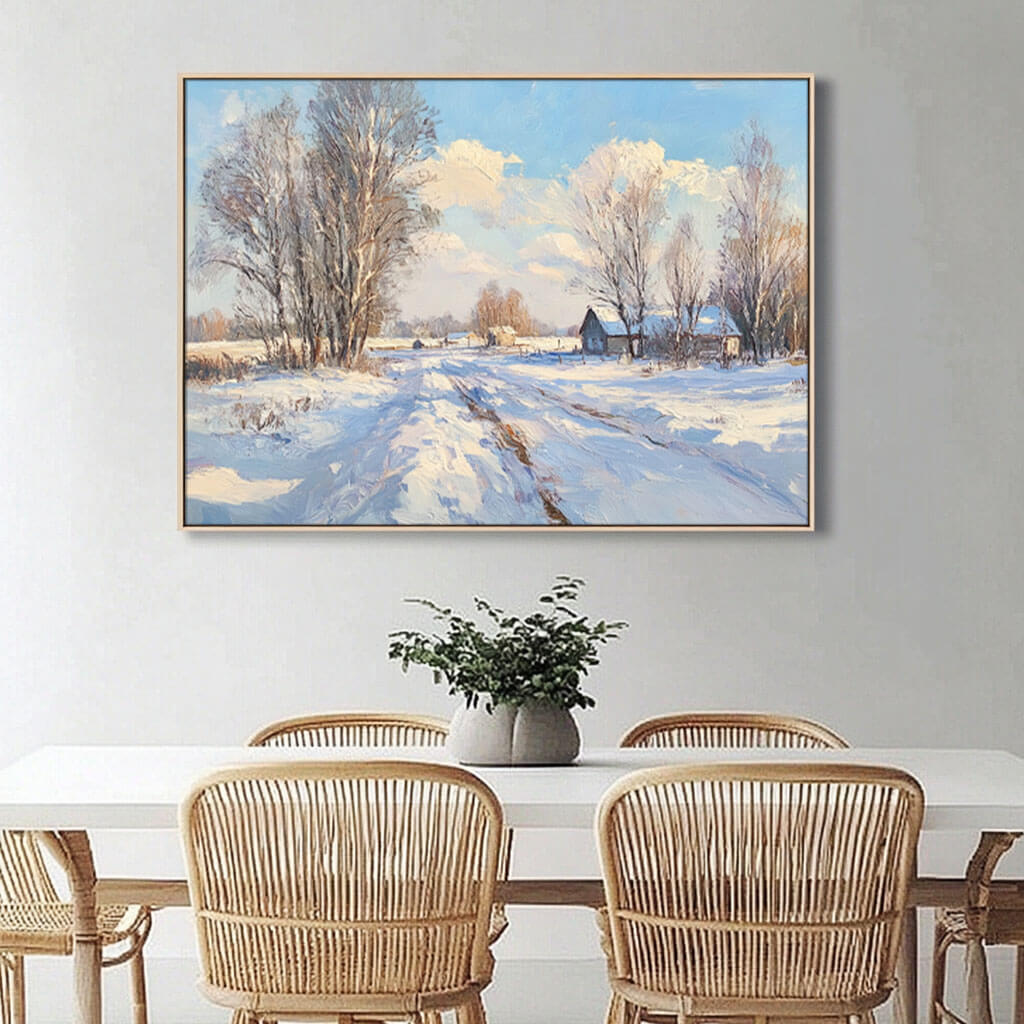 Snowscape Wall Art Painting - Snow Covered Road - Hues Art Lab