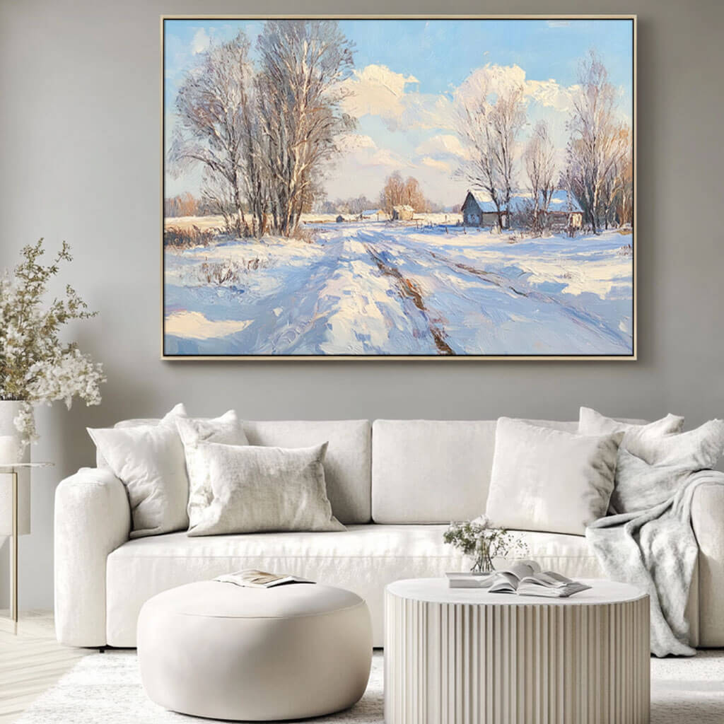 Snowscape Wall Art Painting - Snow Covered Road - Hues Art Lab