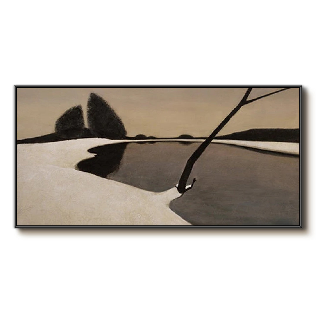 Solitude in Monochrome lake artwork with quiet geometric composition