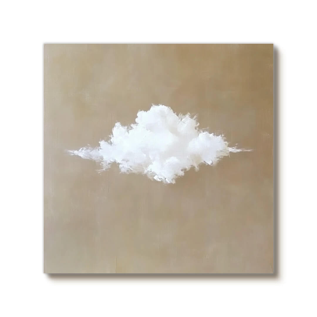 Minimalist Cloud Painting - Tranquil Beige Canvas Art for Zen Spaces - Solitude - Hues Art Lab