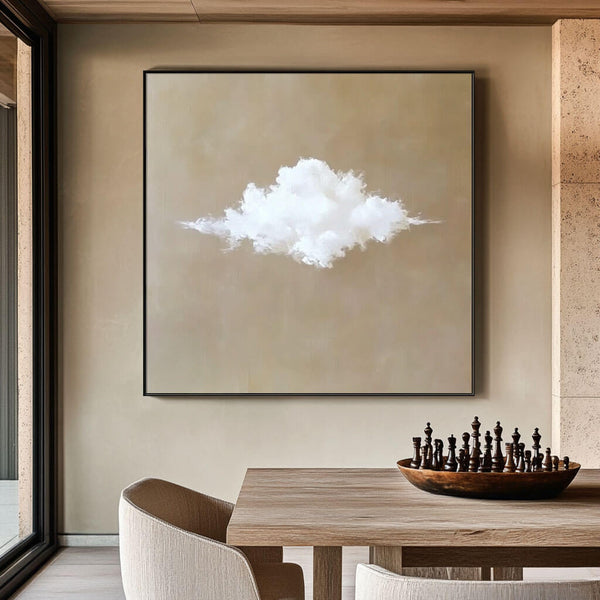 Minimalist Cloud Painting - Tranquil Beige Canvas Art for Zen Spaces - Solitude - Hues Art Lab