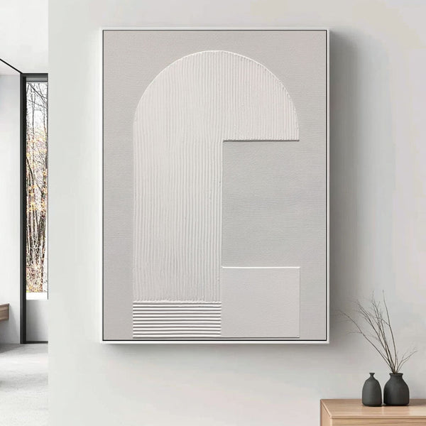 Geometric White Wall Art - Contemporary Textured Minimalism - Spaced Out - Hues Art Lab