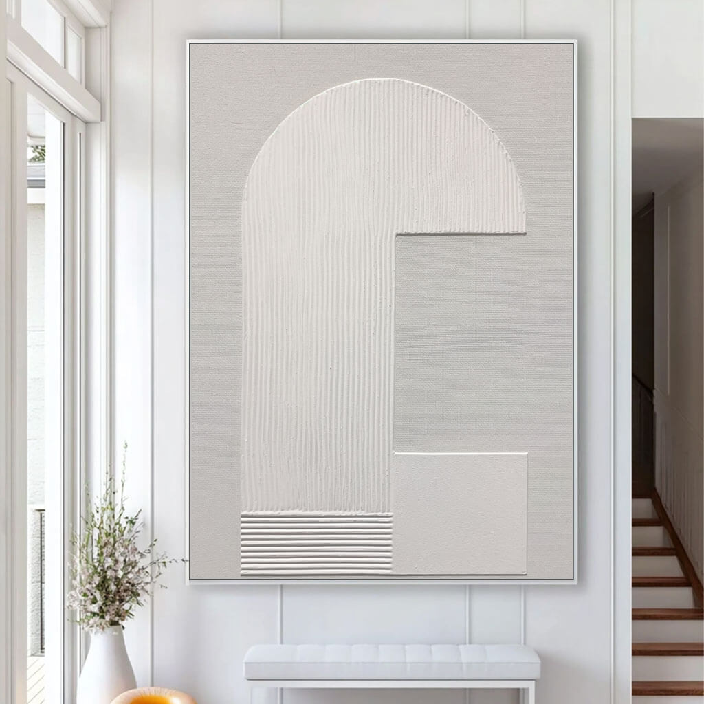 Geometric White Wall Art - Contemporary Textured Minimalism - Spaced Out - Hues Art Lab