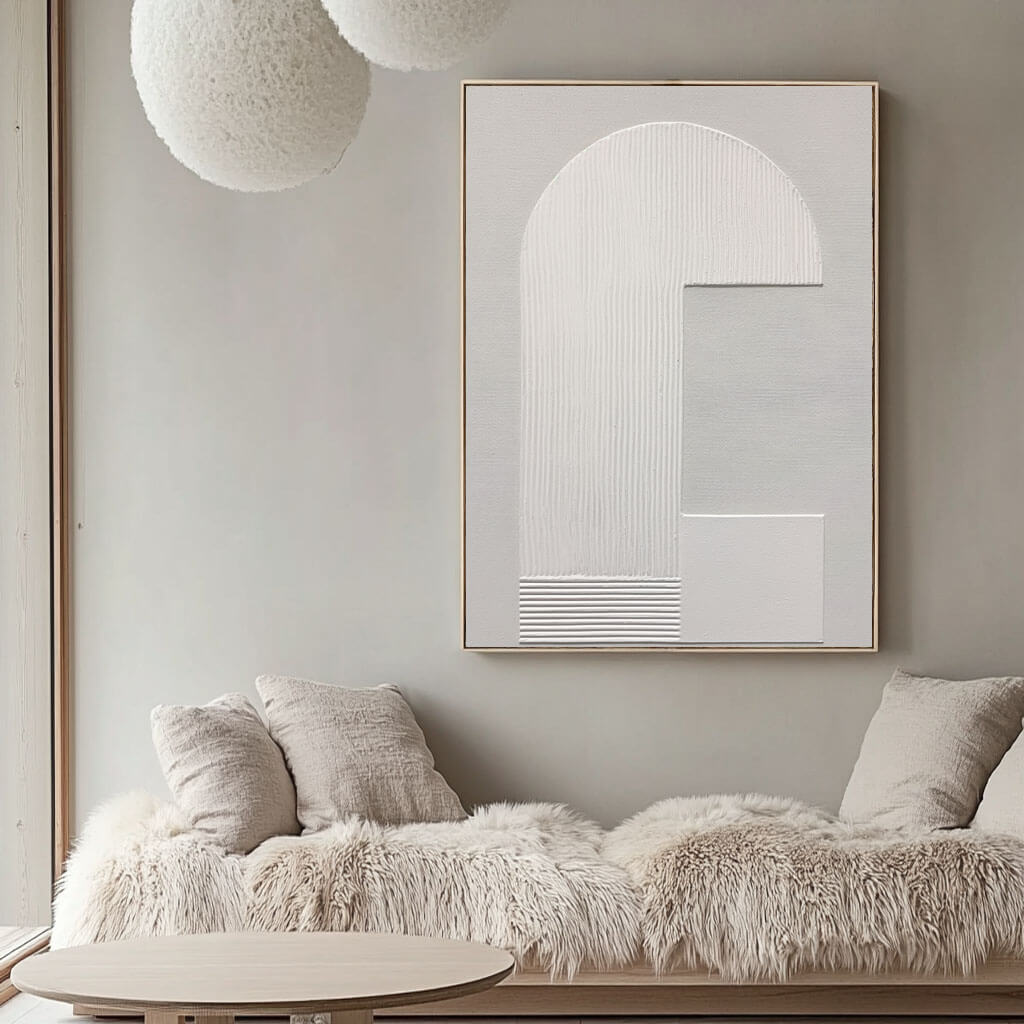 Geometric White Wall Art - Contemporary Textured Minimalism - Spaced Out - Hues Art Lab