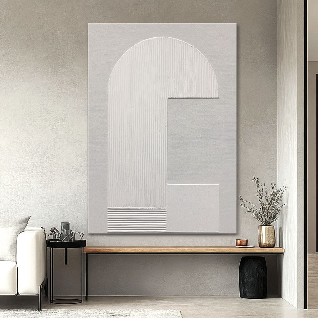 Geometric White Wall Art - Contemporary Textured Minimalism - Spaced Out - Hues Art Lab