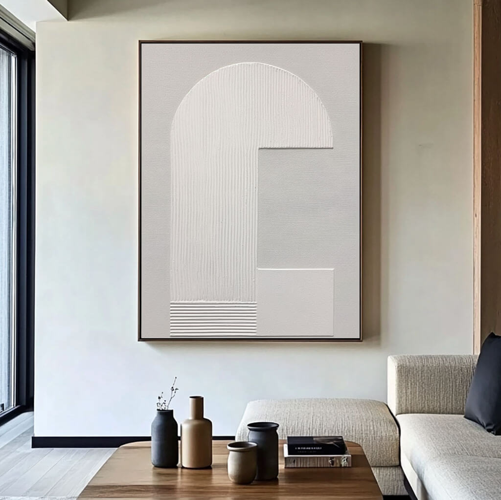 Geometric White Wall Art - Contemporary Textured Minimalism - Spaced Out - Hues Art Lab