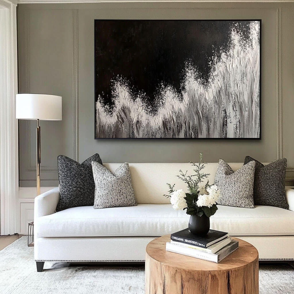 Black and White Abstract Art Painting - Splash - Hues Art Lab