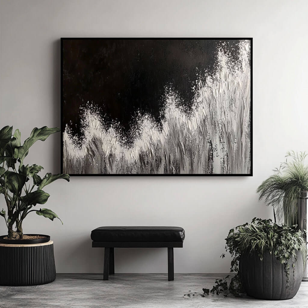 Black and White Abstract Art Painting - Splash - Hues Art Lab