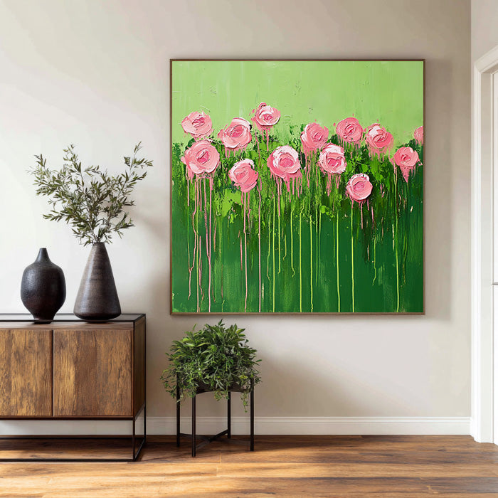 Spring Garden framed floral canvas print styled in a modern room