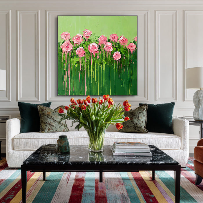 Spring Garden large pink rose wall art for fresh home decor