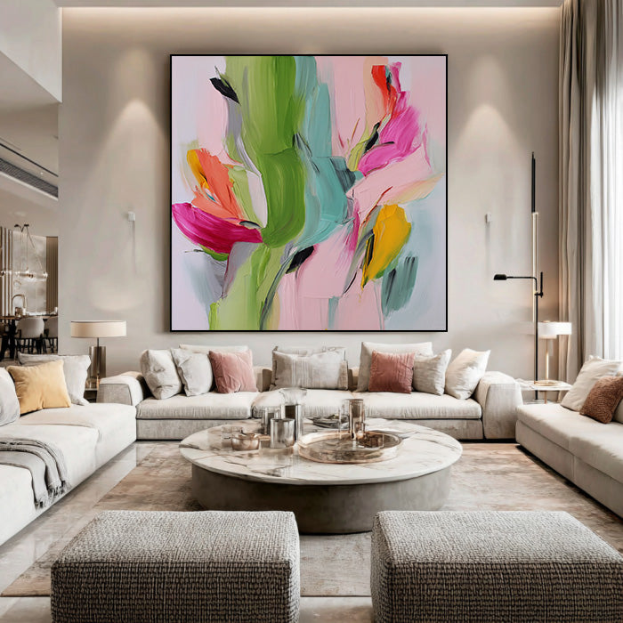 Spring Torrent colorful textured hand painted abstract floral wall art by Hues Art Lab