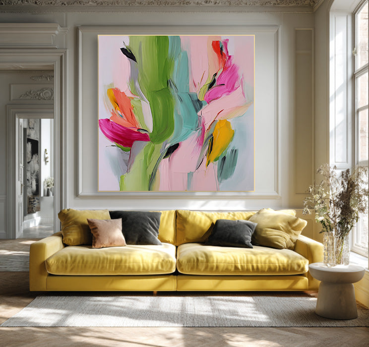 Spring Torrent gallery view of textured abstract floral canvas art