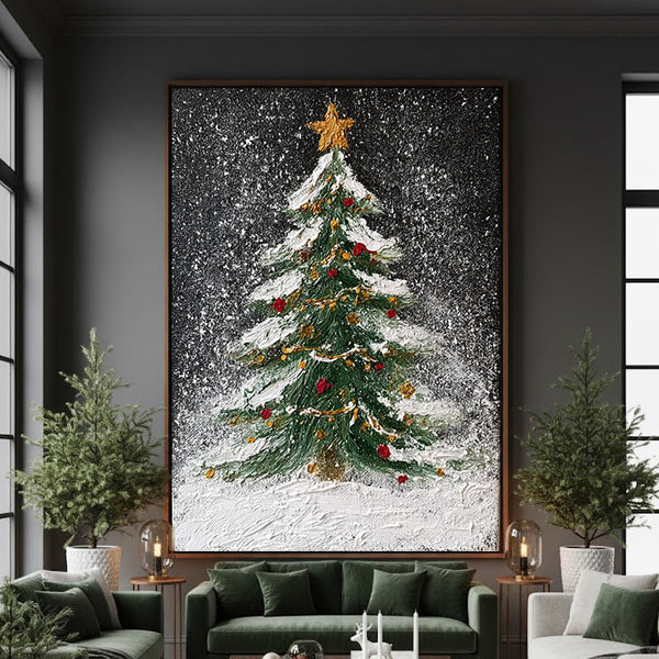 Starry Night Tree I - Textured Christmas Tree Canvas Art