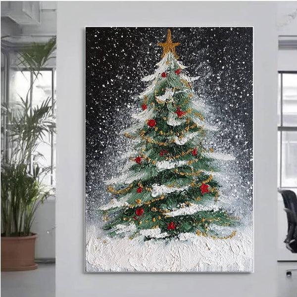 Starry Night Tree - Textured Christmas Tree Canvas Art