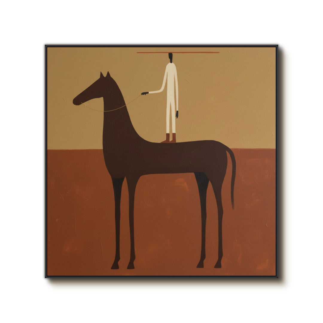 minimalist horse and figure wall art on a clean white background
