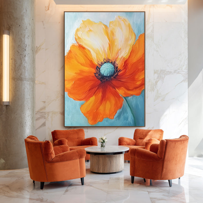 Summer Focus modern impasto orange floral oil painting by Hues Art Lab