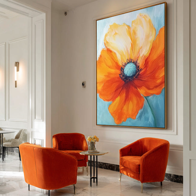 Summer Focus close-up of impasto petals and warm orange paint texture