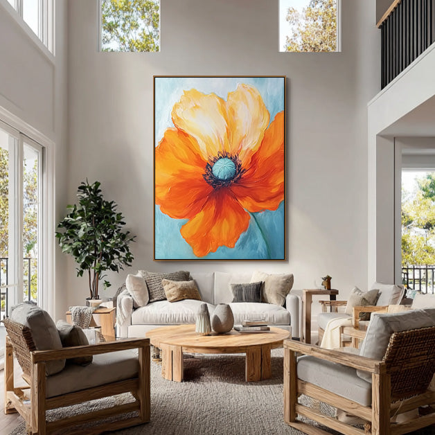 Summer Focus framed floral canvas print styled in a bright modern room