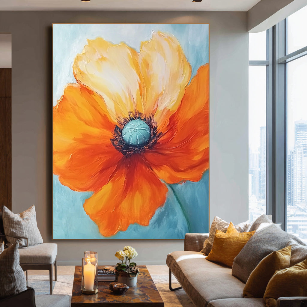 Summer Focus large orange flower wall art for vibrant home decor