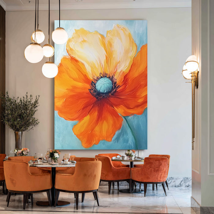 Summer Focus modern oil painting with focused warm blossom texture