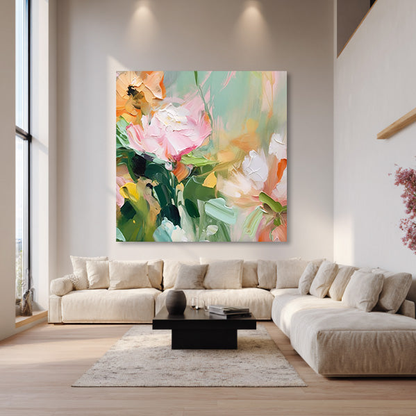 Summer Impression modern impasto abstract floral oil painting by Hues Art Lab