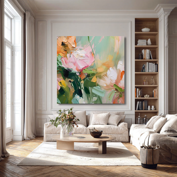 Summer Impression framed floral canvas print styled in a bright room