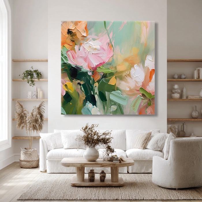 Summer Impression modern oil painting with textured garden color