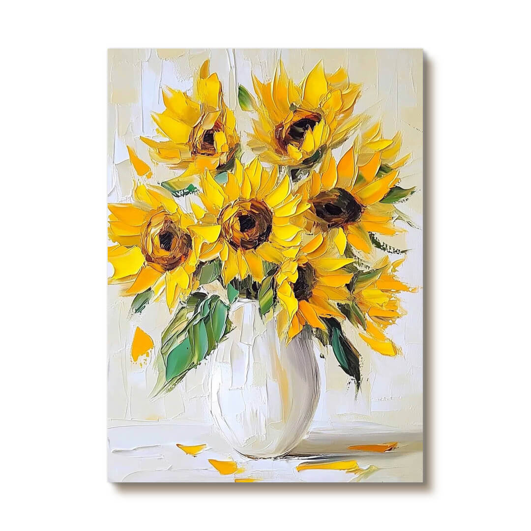 Hand-Painted Sunflower Canvas Art - Bright Botanical Accent Piece - Sunflowers in a Vase - Hues Art Lab