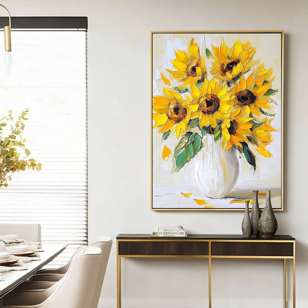 Hand-Painted Sunflower Canvas Art - Bright Botanical Accent Piece - Sunflowers in a Vase - Hues Art Lab