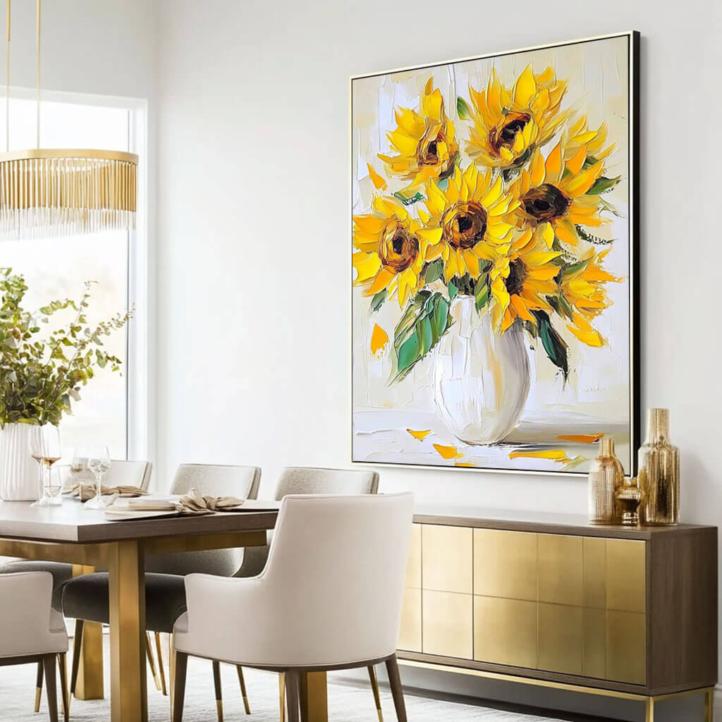 Hand-Painted Sunflower Canvas Art - Bright Botanical Accent Piece - Sunflowers in a Vase - Hues Art Lab