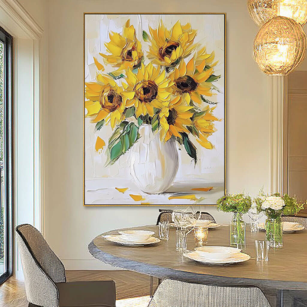 Hand-Painted Sunflower Canvas Art - Bright Botanical Accent Piece - Sunflowers in a Vase - Hues Art Lab