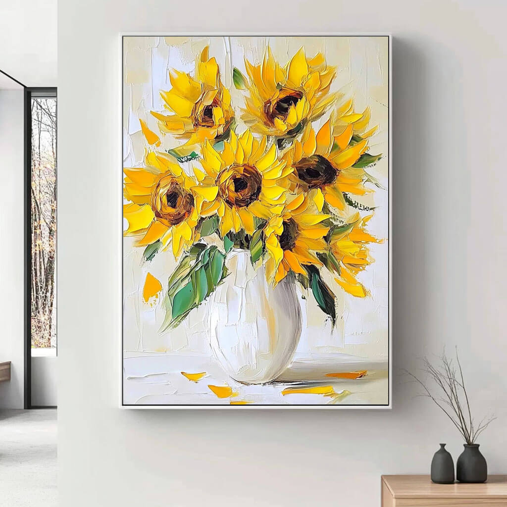 Hand-Painted Sunflower Canvas Art - Bright Botanical Accent Piece - Sunflowers in a Vase - Hues Art Lab