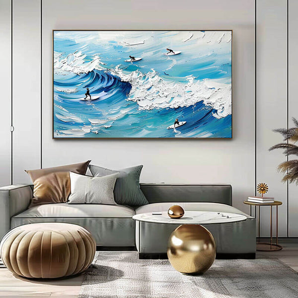 Large Original Textured Wall Art Painting - Surfing I - Hues Art Lab