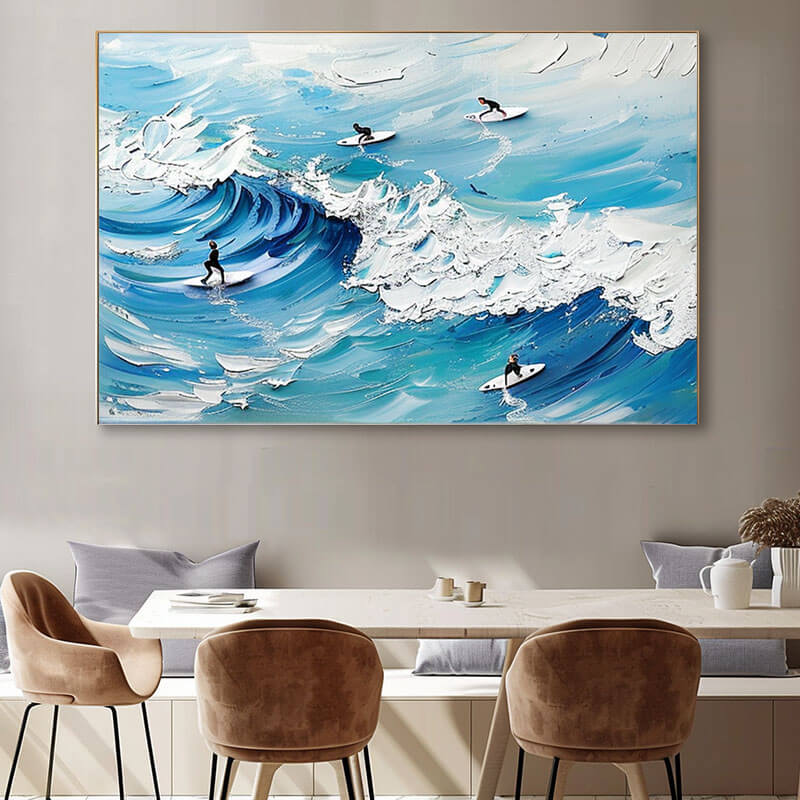 Large Original Textured Wall Art Painting - Surfing I - Hues Art Lab