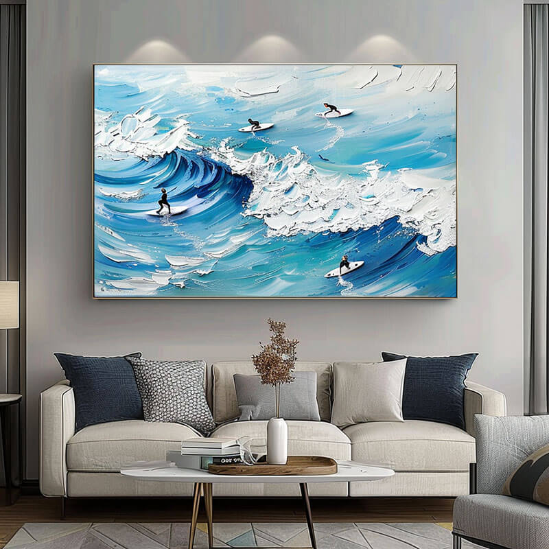 Large Original Textured Wall Art Painting - Surfing I - Hues Art Lab