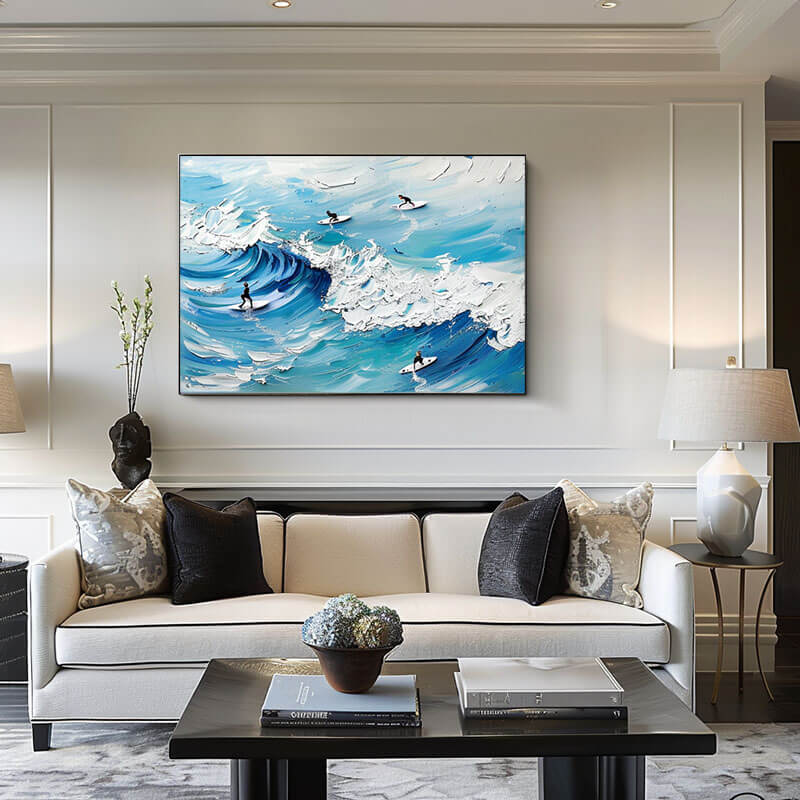 Large Original Textured Wall Art Painting - Surfing I - Hues Art Lab