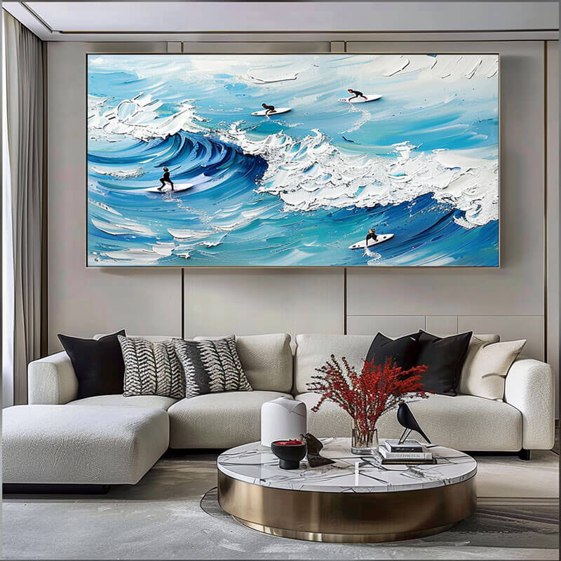 Large Original Textured Wall Art Painting - Surfing I - Hues Art Lab