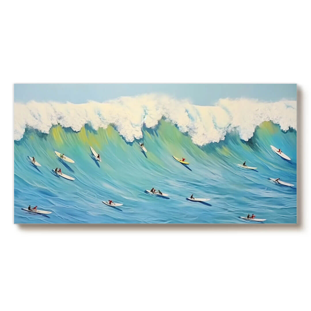 Large Surfing Wave Canvas Art | Textured Ocean Wall Decor for Living Room - Surfing II - Hues Art Lab