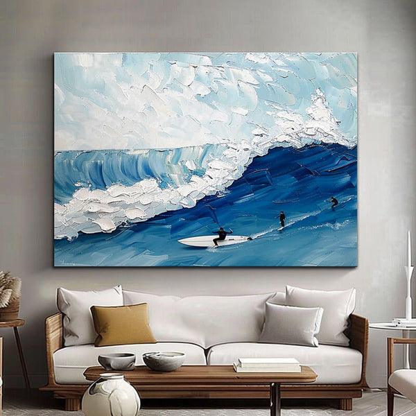 Large Original Textured Wall Art Painting - Surfing - Hues Art Lab