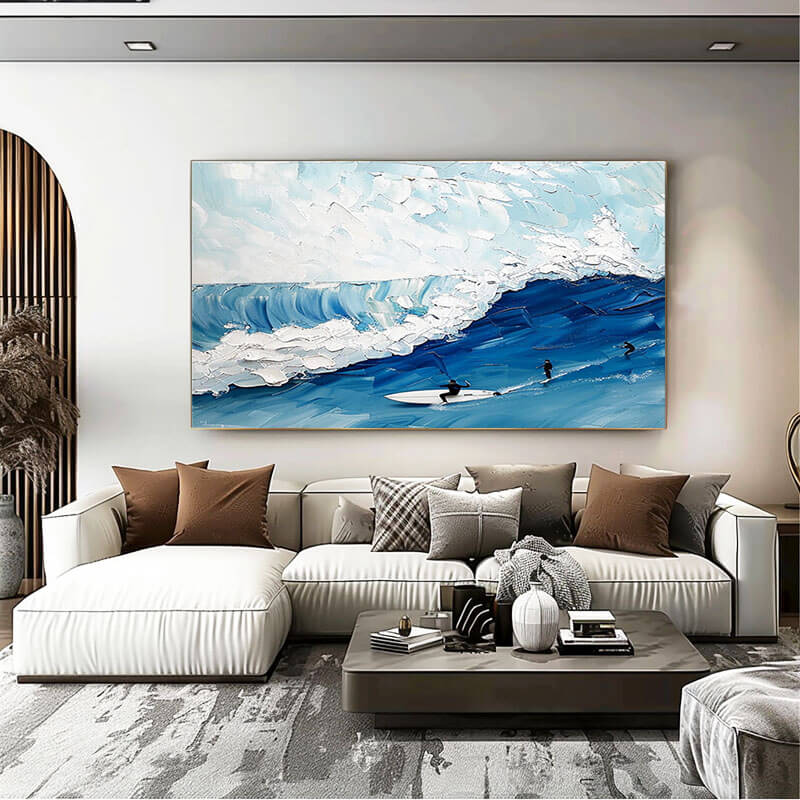 Large Original Textured Wall Art Painting - Surfing - Hues Art Lab