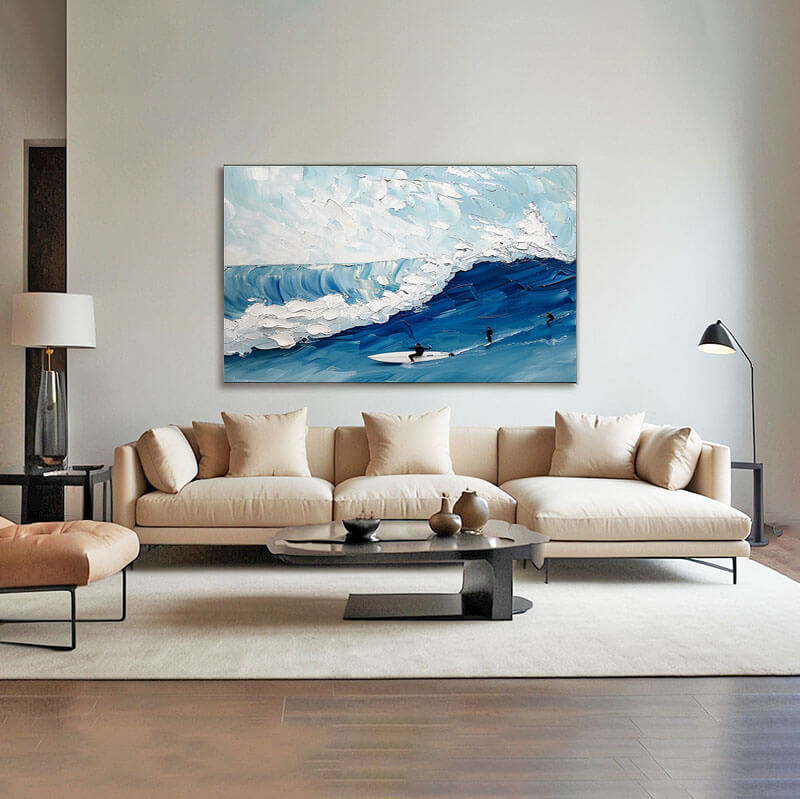 Large Original Textured Wall Art Painting - Surfing - Hues Art Lab