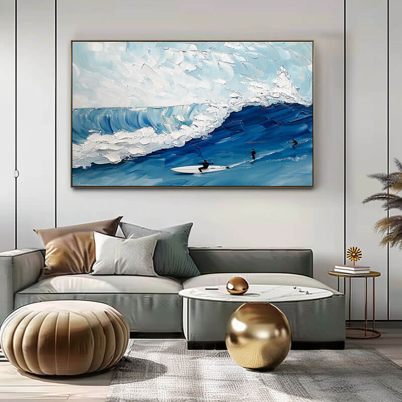 Large Original Textured Wall Art Painting - Surfing - Hues Art Lab