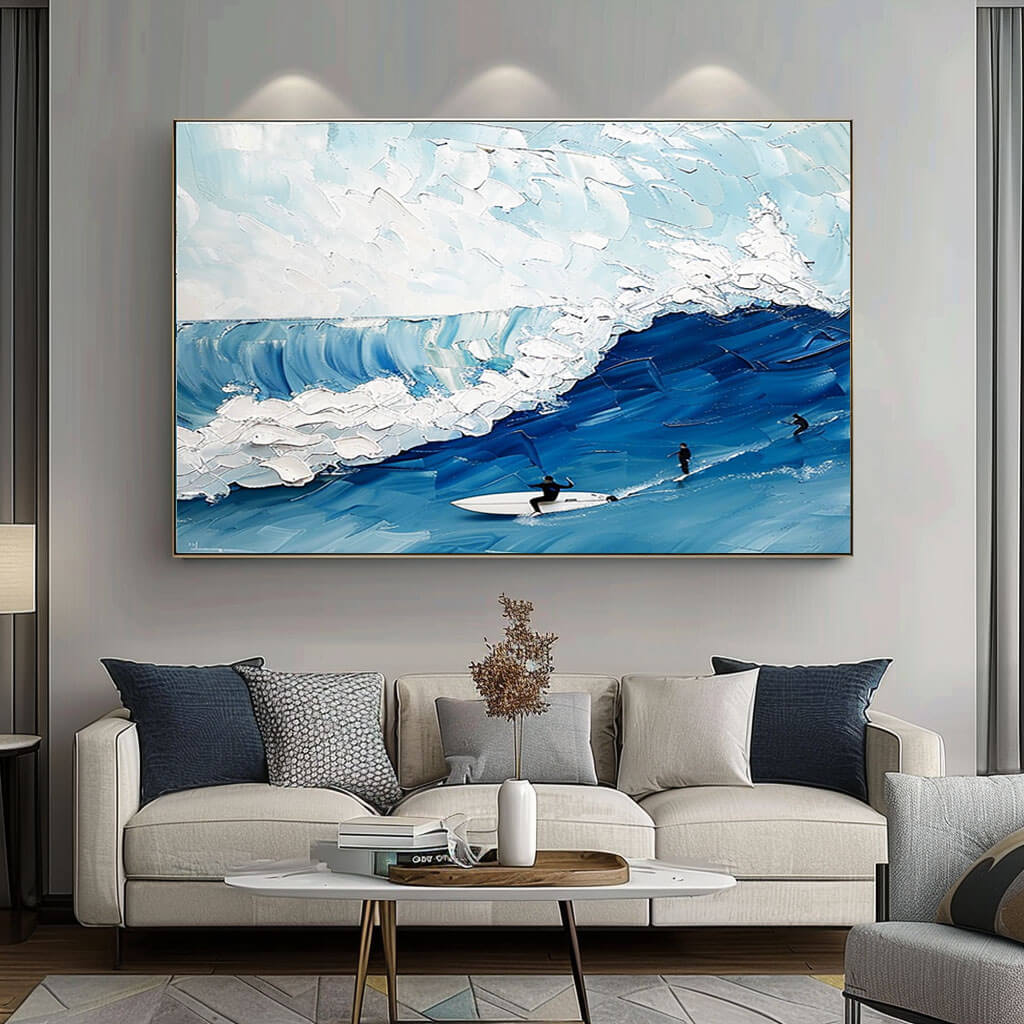 Large Original Textured Wall Art Painting - Surfing - Hues Art Lab