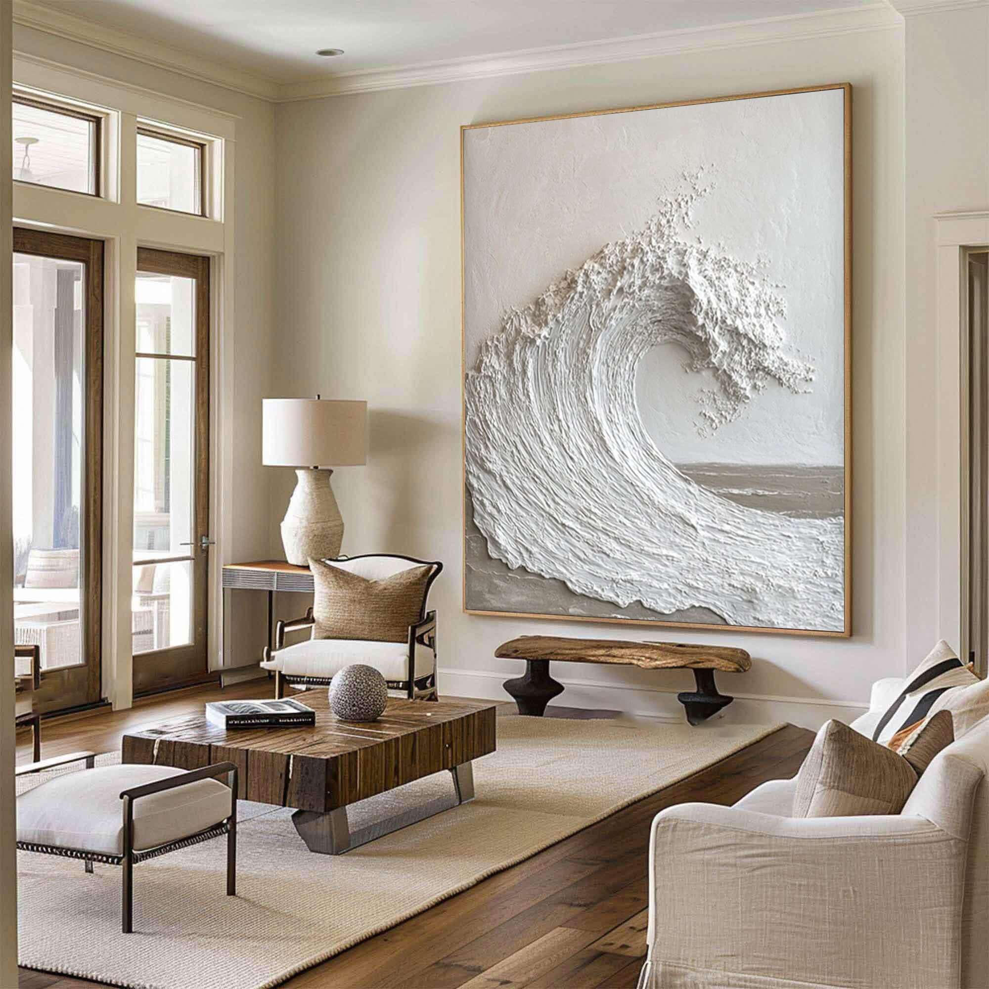 3D White Wave Wall Art - Modern Textured Ocean Canvas – Huesartlab