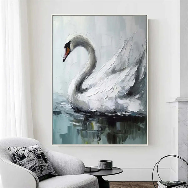 Swan on Water - Large Swan Oil Painting on Canvas