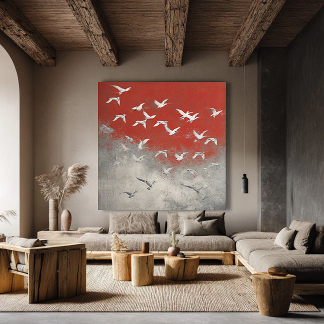 Symphony of Birds large abstract flying birds oil painting by Hues Art Lab