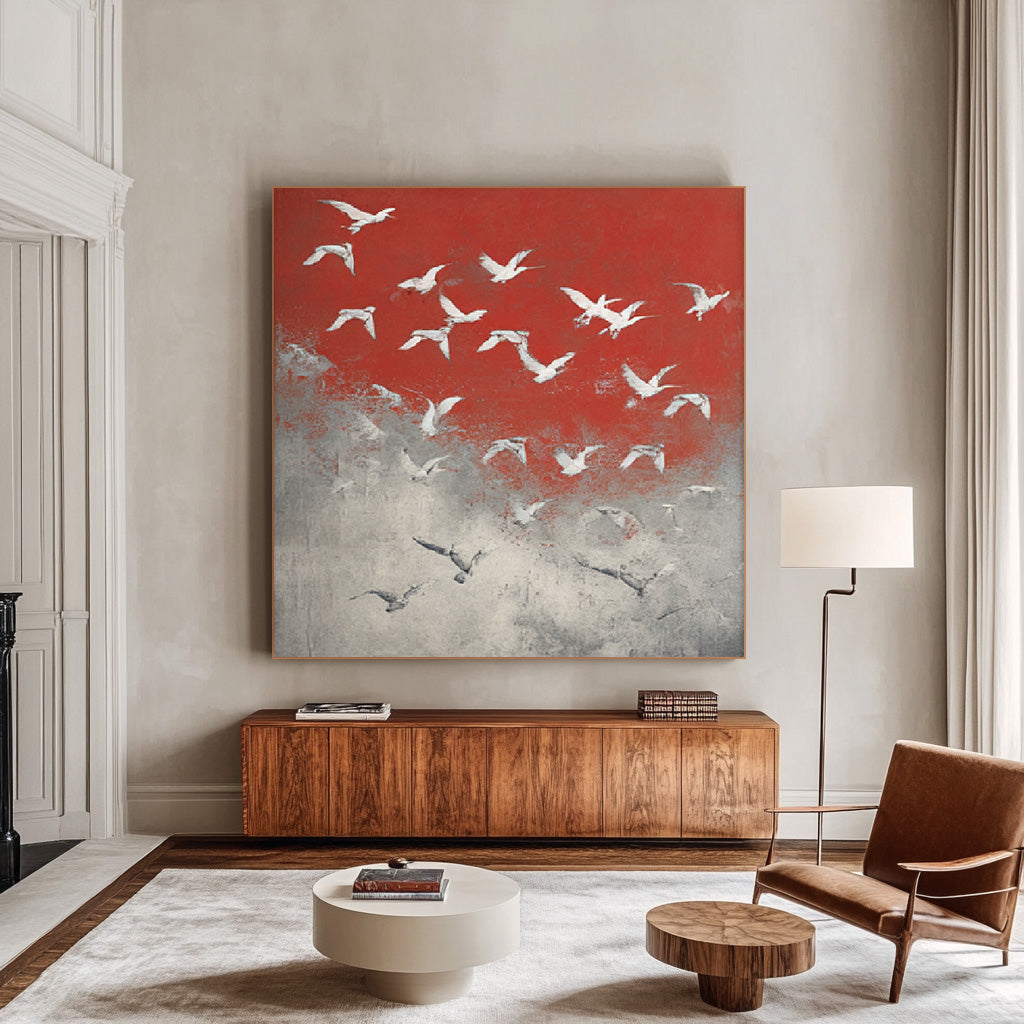 Symphony of Birds abstract oil painting with sweeping flight composition