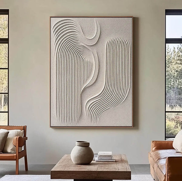 Curved Line Art in Neutral Beige - Modern Abstract Canvas Wall Decor - The Bends - Hues Art Lab