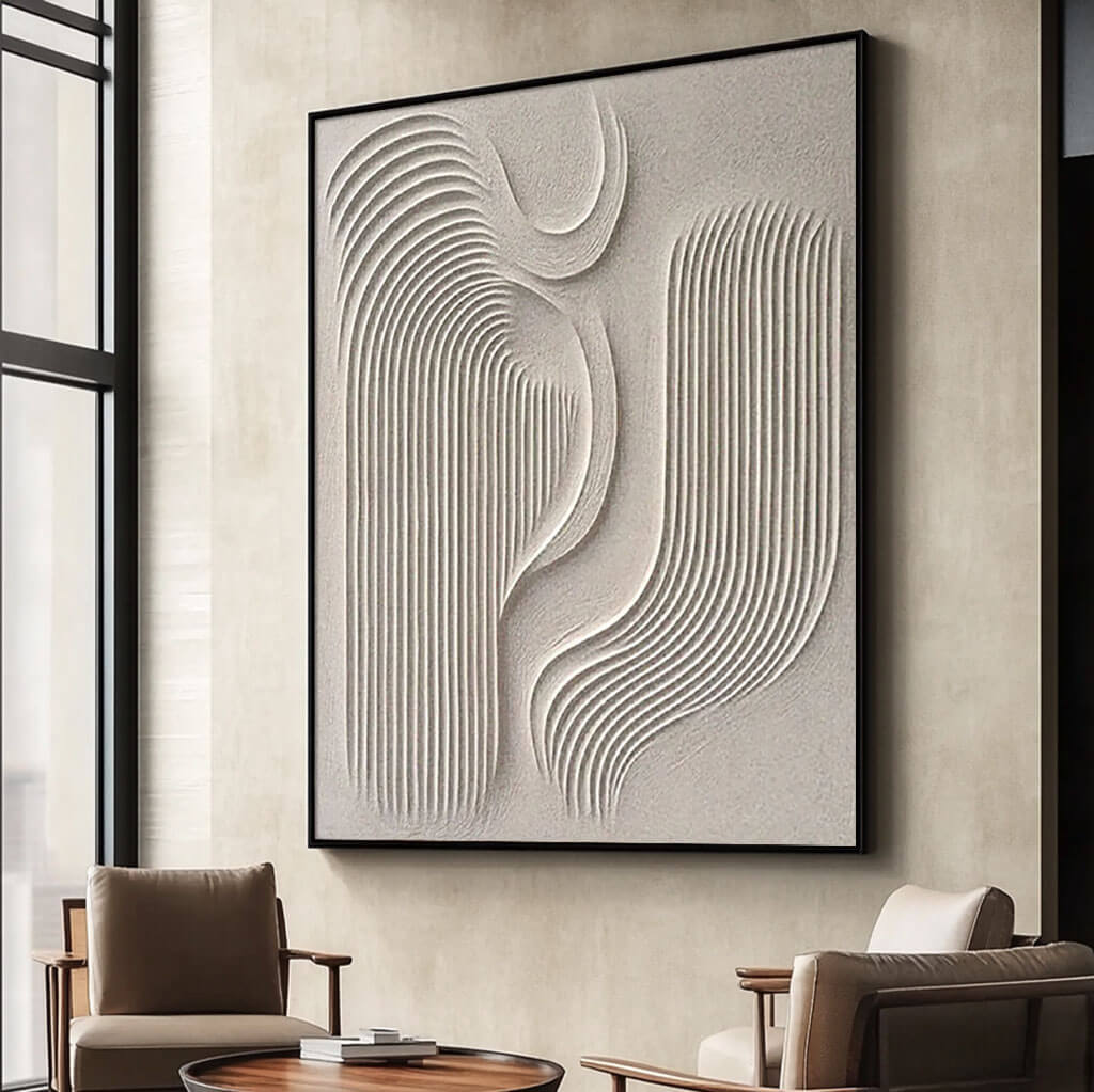 Curved Line Art in Neutral Beige - Modern Abstract Canvas Wall Decor - The Bends - Hues Art Lab