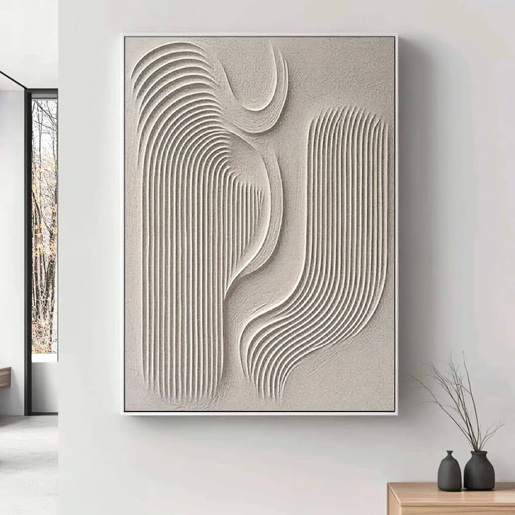 Curved Line Art in Neutral Beige - Modern Abstract Canvas Wall Decor - The Bends - Hues Art Lab